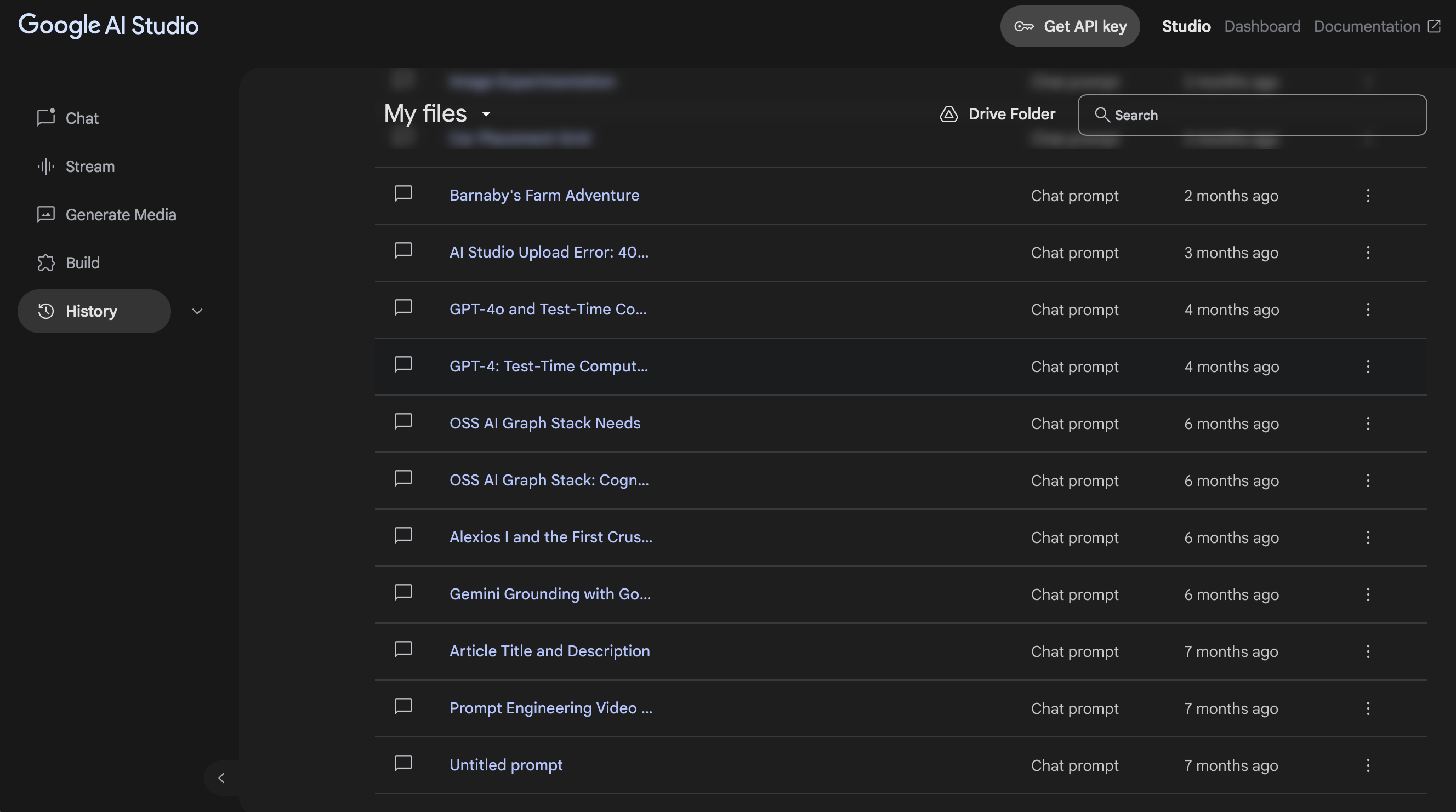 Google AI Studio’s Chat History