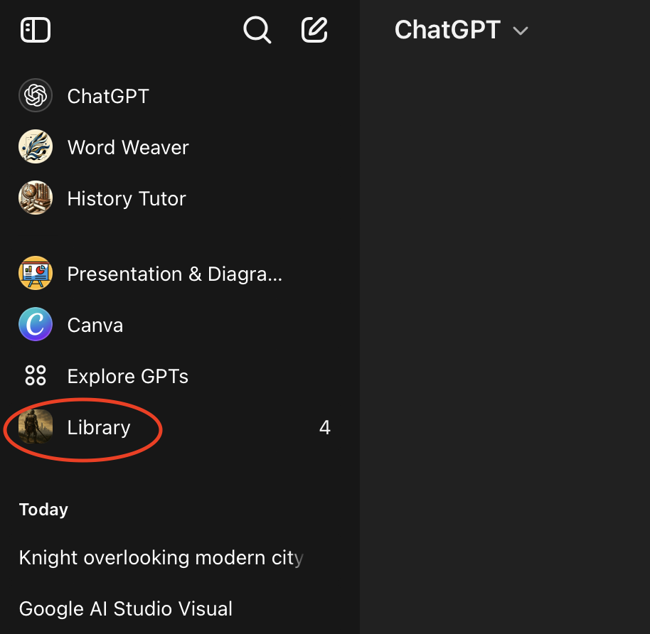 ChatGPT Sidebar with Library Button